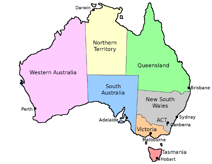 Map of Australia with States