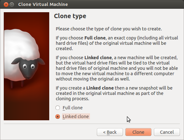 VirtualBox cloning of base VM: Linked clone